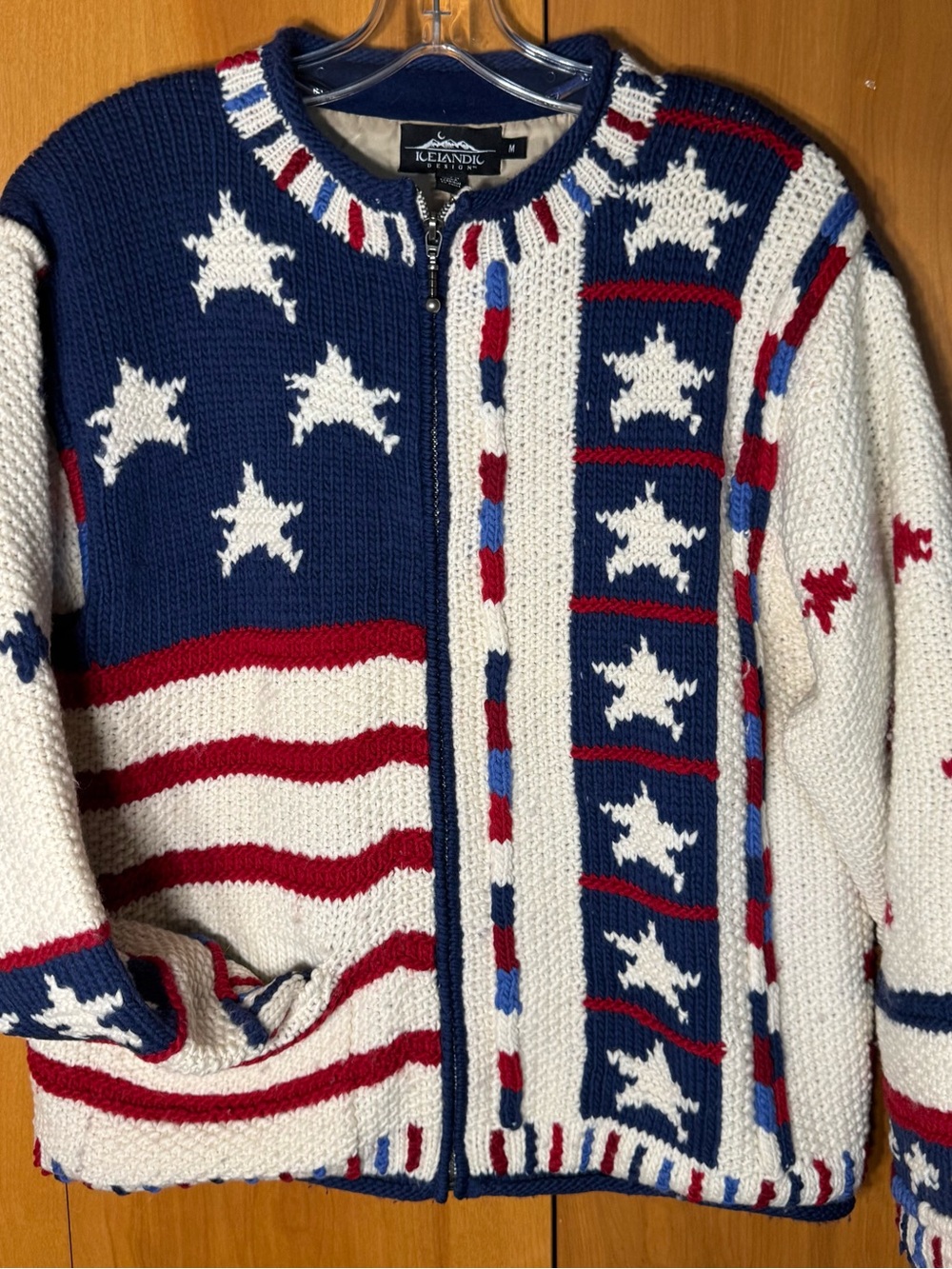 Vintage Icelandic Design Americana Theme Wool Zip Up Sweater Size Medium